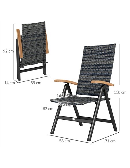 Outsunny 2 Pieces Outdoor Foldable Dining Chair with Armrests, High Backrest, for Garden, Camping, Balcony, Mixed-grey - pic 152100 | FastDaddyshop