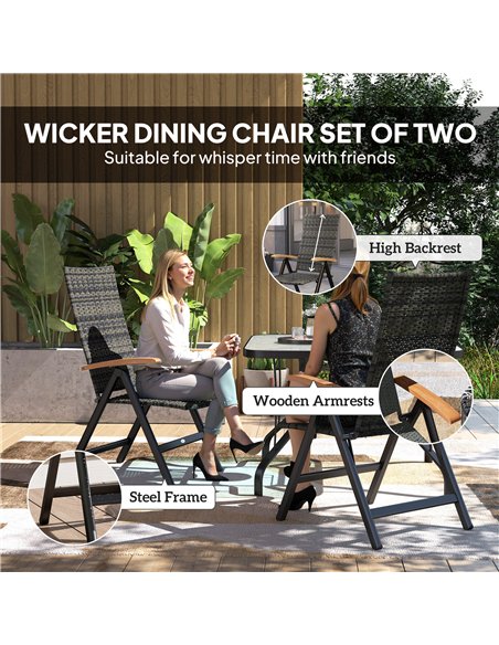 Outsunny 2 Pieces Outdoor Foldable Dining Chair with Armrests, High Backrest, for Garden, Camping, Balcony, Mixed-grey - pic 152101 | FastDaddyshop