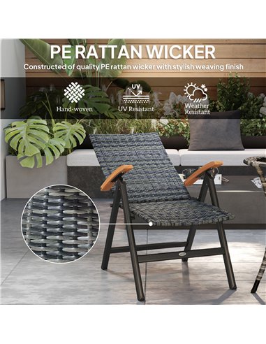 Outsunny 2 Pieces Outdoor Foldable Dining Chair with Armrests, High Backrest, for Garden, Camping, Balcony, Mixed-grey