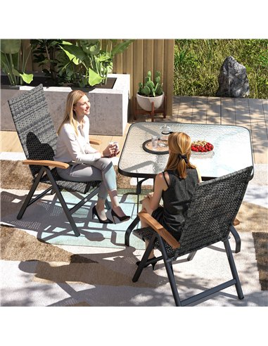 Outsunny 2 Pieces Outdoor Foldable Dining Chair with Armrests, High Backrest, for Garden, Camping, Balcony, Mixed-grey