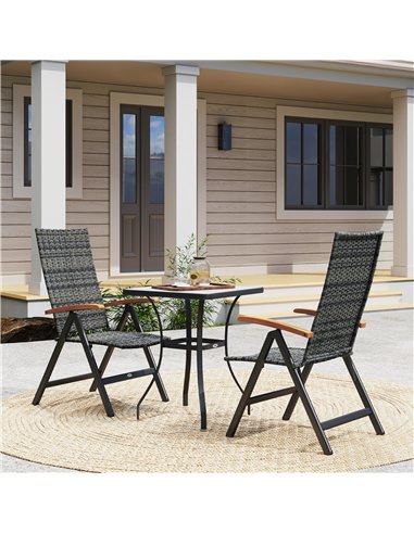 Outsunny 2 Pieces Outdoor Foldable Dining Chair with Armrests, High Backrest, for Garden, Camping, Balcony, Mixed-grey