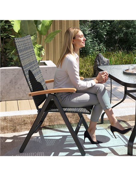 Outsunny 2 Pieces Outdoor Foldable Dining Chair with Armrests, High Backrest, for Garden, Camping, Balcony, Mixed-grey - pic 152106 | FastDaddyshop
