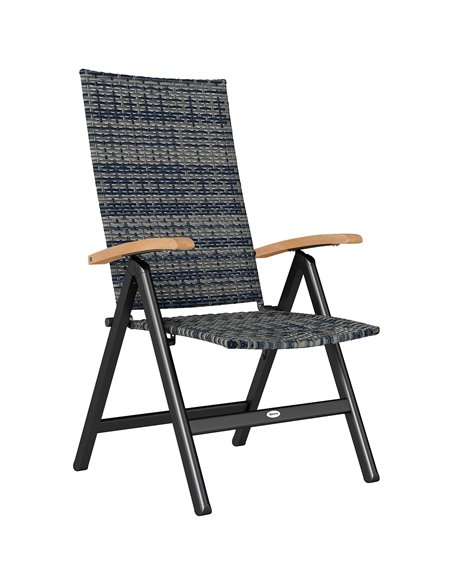 Outsunny Outdoor Folding Rattan Chair with Armrests, High Backrest, for Garden, Camping, Balcony, Porch - Mixed-grey - pic 152107 | FastDaddyshop