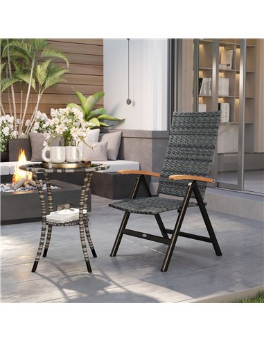 Outsunny Outdoor Folding Rattan Chair with Armrests, High Backrest, for Garden, Camping, Balcony, Porch - Mixed-grey