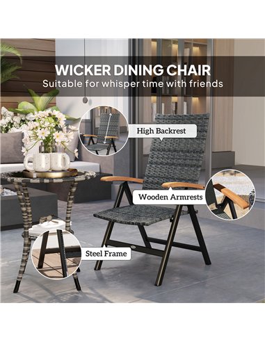 Outsunny Outdoor Folding Rattan Chair with Armrests, High Backrest, for Garden, Camping, Balcony, Porch - Mixed-grey