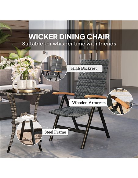 Outsunny Outdoor Folding Rattan Chair with Armrests, High Backrest, for Garden, Camping, Balcony, Porch - Mixed-grey - pic 152110 | FastDaddyshop