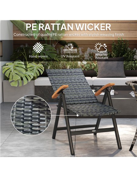 Outsunny Outdoor Folding Rattan Chair with Armrests, High Backrest, for Garden, Camping, Balcony, Porch - Mixed-grey - pic 152111 | FastDaddyshop