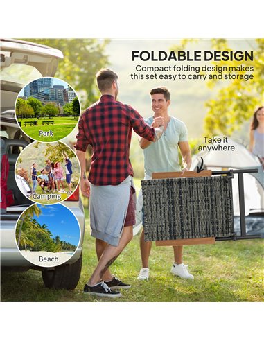 Outsunny Outdoor Folding Rattan Chair with Armrests, High Backrest, for Garden, Camping, Balcony, Porch - Mixed-grey