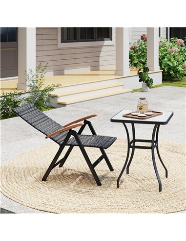 Outsunny Outdoor Folding Rattan Chair with Armrests, High Backrest, for Garden, Camping, Balcony, Porch - Mixed-grey