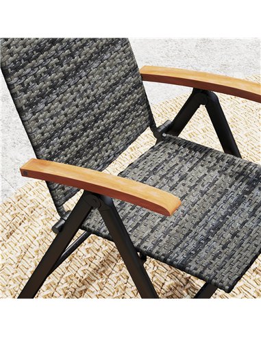 Outsunny Outdoor Folding Rattan Chair with Armrests, High Backrest, for Garden, Camping, Balcony, Porch - Mixed-grey