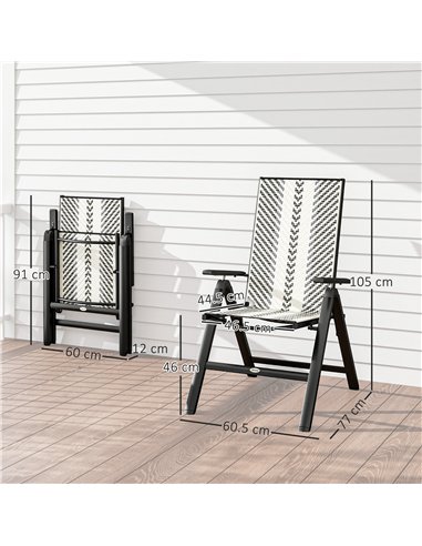 Outsunny Rattan Reclining Garden Chairs - Grey