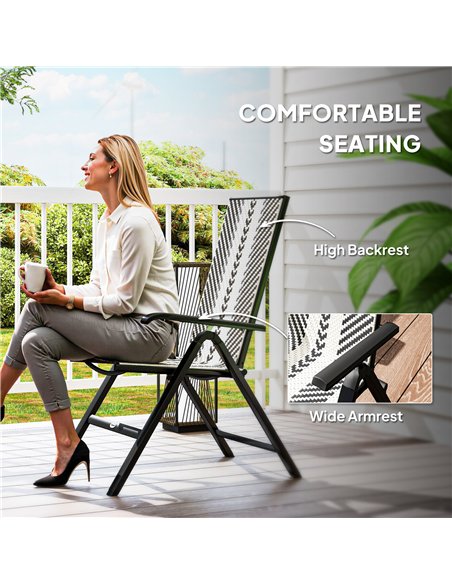 Outsunny Rattan Reclining Garden Chairs - Black - pic 152149 | FastDaddyshop