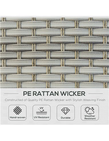 Outsunny 5-Seater Patio PE Rattan Corner Sofa Set, with Tea Table with Ice Bucket, Light Grey