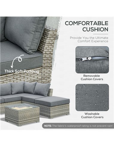 Outsunny 5-Seater Patio PE Rattan Corner Sofa Set, with Tea Table with Ice Bucket, Light Grey