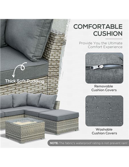 Outsunny 5-Seater Patio PE Rattan Corner Sofa Set, with Tea Table with Ice Bucket, Light Grey - pic 15216 | FastDaddyshop