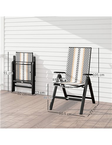 Outsunny Set of Two Rattan Reclining Garden Chairs - Multicolour