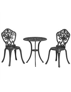 Outsunny Three-Piece Aluminium Floral Bistro Set - Black