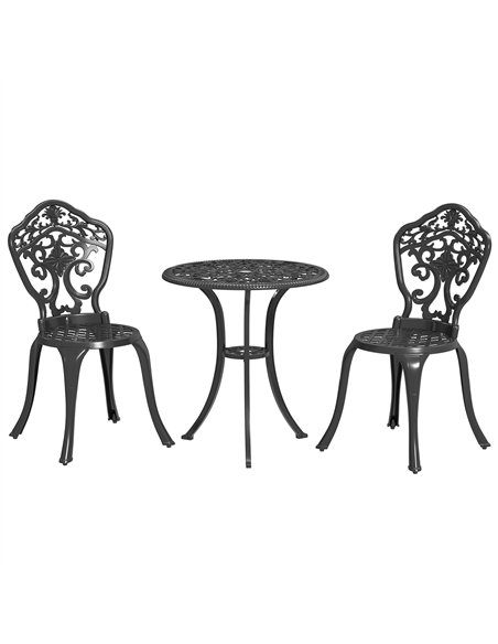 Outsunny Three-Piece Aluminium Floral Bistro Set - Black - pic 152170 | FastDaddyshop