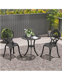 Outsunny Three-Piece Aluminium Floral Bistro Set - Black 2