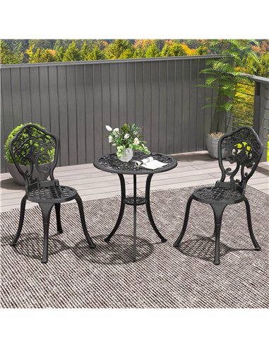 Outsunny Three-Piece Aluminium Floral Bistro Set - Black