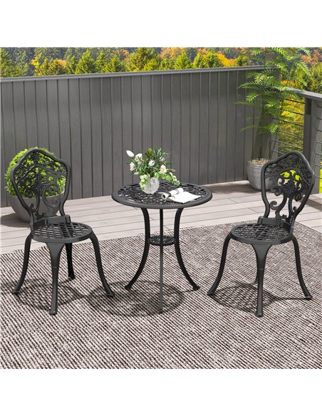 Outsunny Three-Piece Aluminium Floral Bistro Set - Black - pic 152171 | FastDaddyshop