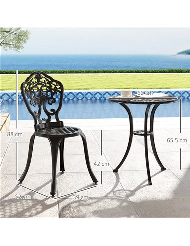 Outsunny Three-Piece Aluminium Floral Bistro Set - Black