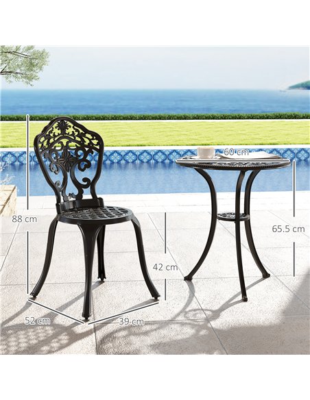 Outsunny Three-Piece Aluminium Floral Bistro Set - Black - pic 152172 | FastDaddyshop