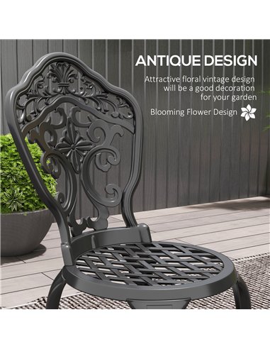 Outsunny Three-Piece Aluminium Floral Bistro Set - Black