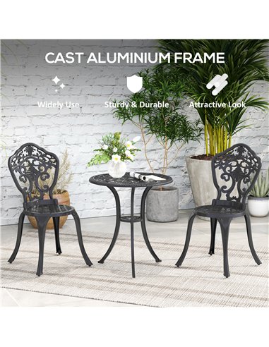 Outsunny Three-Piece Aluminium Floral Bistro Set - Black