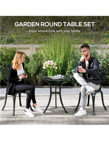Outsunny Three-Piece Aluminium Floral Bistro Set - Black