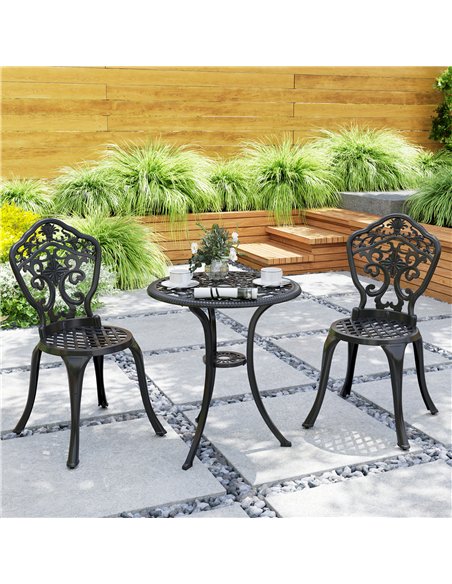 Outsunny Three-Piece Aluminium Floral Bistro Set - Black - pic 152176 | FastDaddyshop