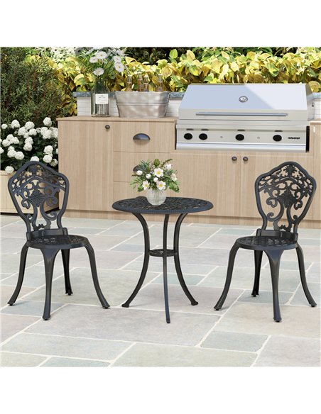 Outsunny Three-Piece Aluminium Floral Bistro Set - Black - pic 152177 | FastDaddyshop