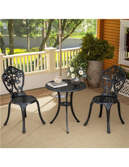Outsunny Three-Piece Aluminium Floral Bistro Set - Black - pic 152178 | FastDaddyshop