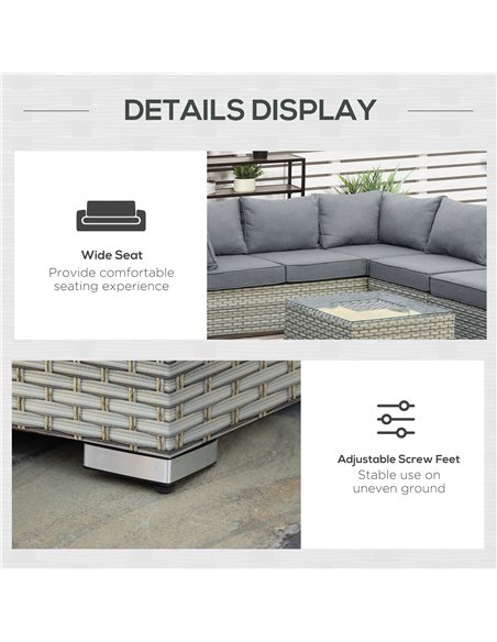 Outsunny 5-Seater Patio PE Rattan Corner Sofa Set, with Tea Table with Ice Bucket, Light Grey - pic 15218 | FastDaddyshop