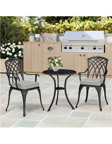 Outsunny Three-Piece Cast Aluminium Bistro Set - Black