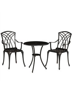 Outsunny 3 Pieces Garden Dining Set for 2, Cast Aluminium Outdoor Dining Set with 2 Armchairs and Round Dining Table with Paraso