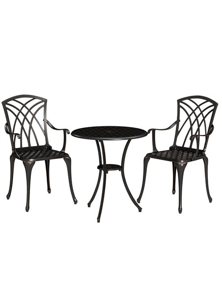 Outsunny 3 Pieces Garden Dining Set for 2, Cast Aluminium Outdoor Dining Set with 2 Armchairs and Round Dining Table with Paraso - pic 152188 | FastDaddyshop