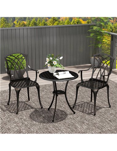 Outsunny 3 Pieces Garden Dining Set for 2, Cast Aluminium Outdoor Dining Set with 2 Armchairs and Round Dining Table with Paraso