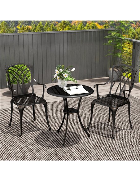 Outsunny 3 Pieces Garden Dining Set for 2, Cast Aluminium Outdoor Dining Set with 2 Armchairs and Round Dining Table with Paraso - pic 152189 | FastDaddyshop
