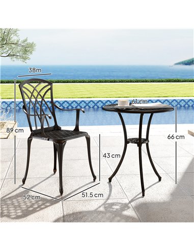 Outsunny 3 Pieces Garden Dining Set for 2, Cast Aluminium Outdoor Dining Set with 2 Armchairs and Round Dining Table with Paraso