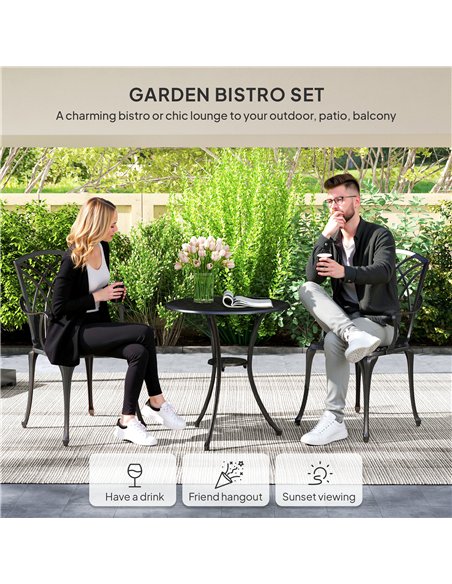 Outsunny 3 Pieces Garden Dining Set for 2, Cast Aluminium Outdoor Dining Set with 2 Armchairs and Round Dining Table with Paraso - pic 152191 | FastDaddyshop