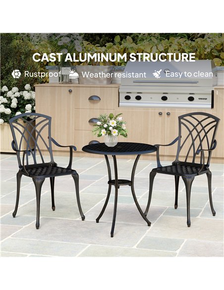 Outsunny 3 Pieces Garden Dining Set for 2, Cast Aluminium Outdoor Dining Set with 2 Armchairs and Round Dining Table with Paraso - pic 152192 | FastDaddyshop