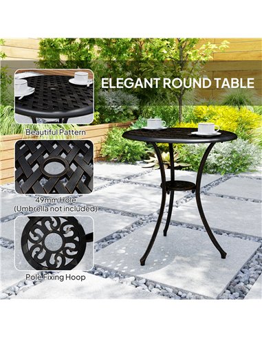 Outsunny 3 Pieces Garden Dining Set for 2, Cast Aluminium Outdoor Dining Set with 2 Armchairs and Round Dining Table with Paraso