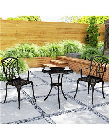 Outsunny 3 Pieces Garden Dining Set for 2, Cast Aluminium Outdoor Dining Set with 2 Armchairs and Round Dining Table with Paraso
