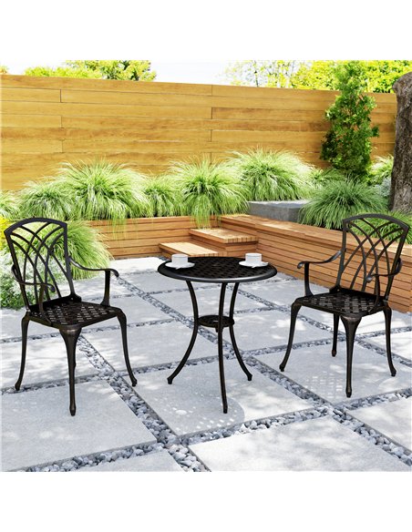 Outsunny 3 Pieces Garden Dining Set for 2, Cast Aluminium Outdoor Dining Set with 2 Armchairs and Round Dining Table with Paraso - pic 152195 | FastDaddyshop