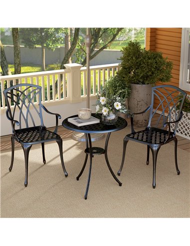 Outsunny 3 Pieces Garden Dining Set for 2, Cast Aluminium Outdoor Dining Set with 2 Armchairs and Round Dining Table with Paraso
