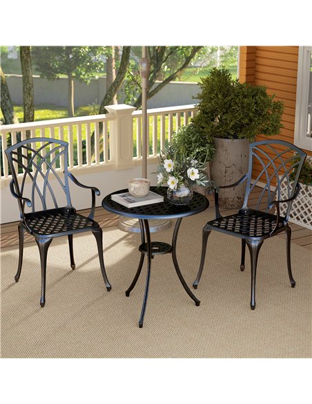 Outsunny 3 Pieces Garden Dining Set for 2, Cast Aluminium Outdoor Dining Set with 2 Armchairs and Round Dining Table with Paraso - pic 152196 | FastDaddyshop