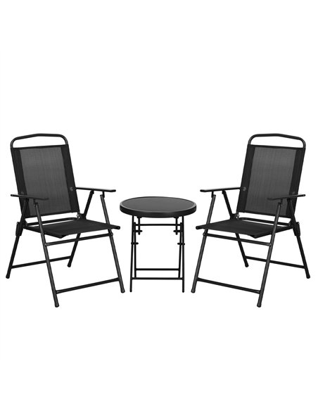 Outsunny Three-Piece Garden Seat Set, with Glass-Top Table - Black - pic 152197 | FastDaddyshop