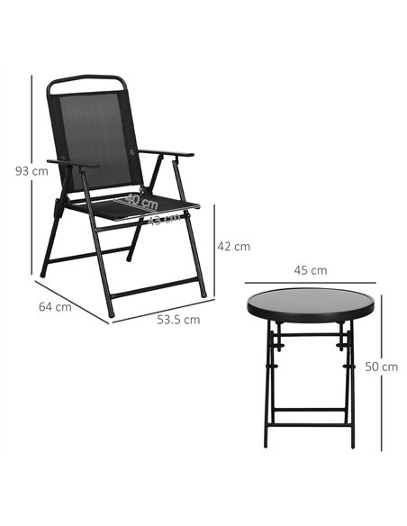 Outsunny Three-Piece Garden Seat Set, with Glass-Top Table - Black - pic 152199 | FastDaddyshop
