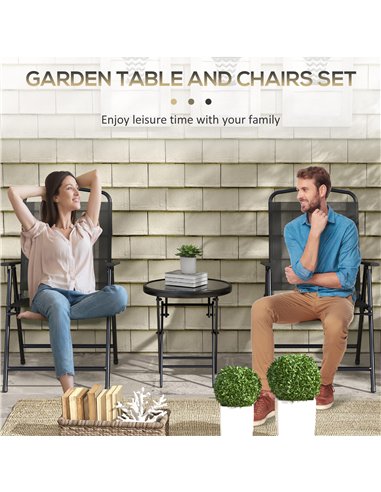 Outsunny Three-Piece Garden Seat Set, with Glass-Top Table - Black